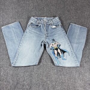 Vintage‎ 90s BATMAN Levi's Embroidered Button Fly Too Cute Jeans 24x29 USA Made